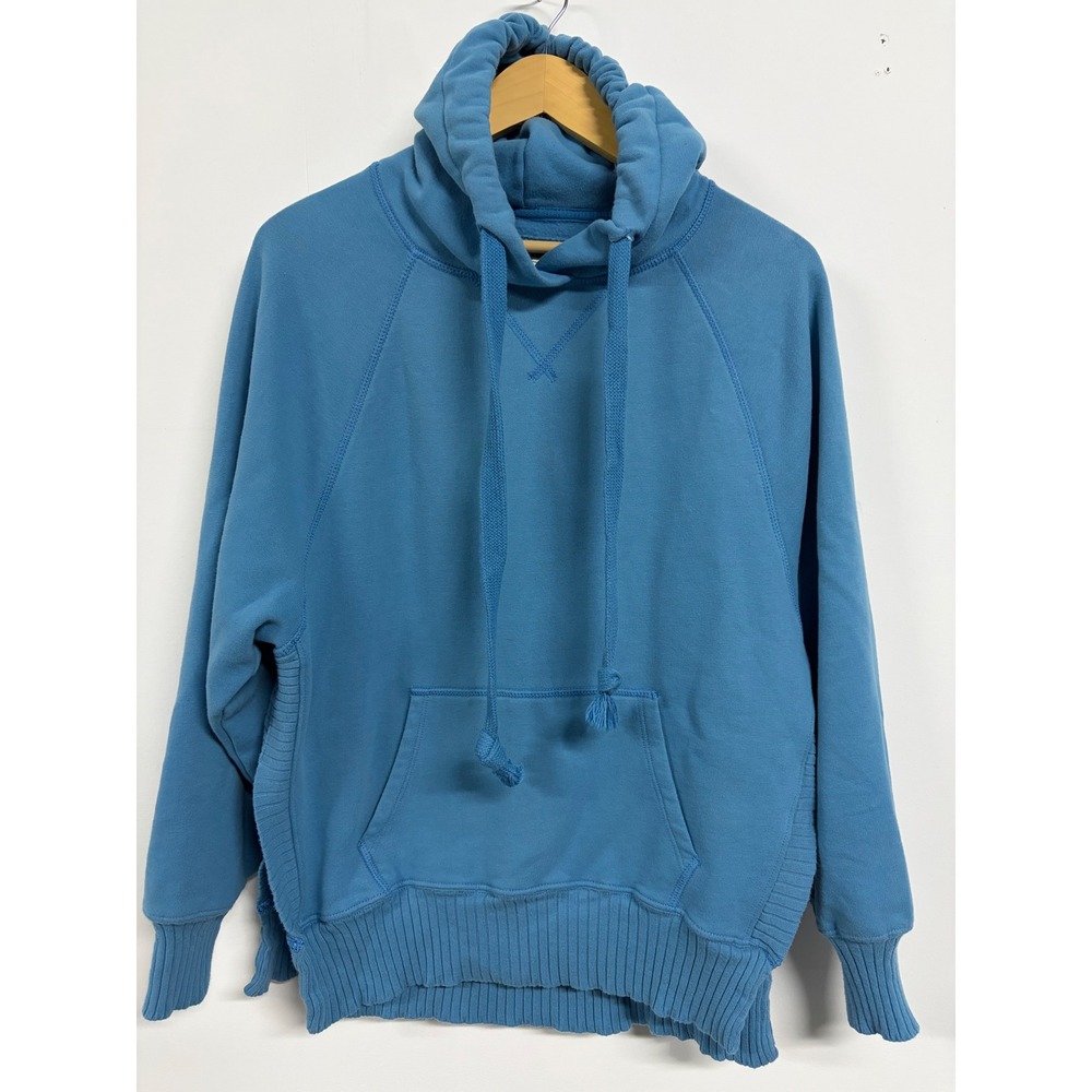 American Eagle Blue Fleece Raglan Hoodie Ribbed Trim Sweatshirt XS
